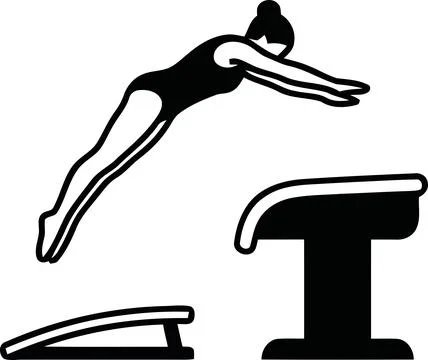 Diver performing high dive off platform into water Stock Illustration