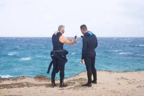 Diver preparing the dive Stock Photos