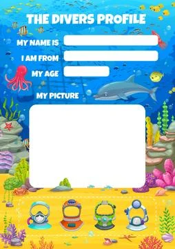 Diver profile form cartoon vector template Stock Illustration