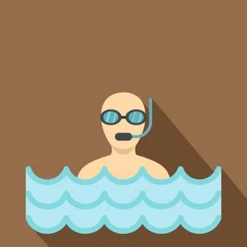 Diver with scuba icon, flat style Stock Illustration