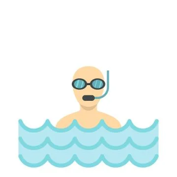 Diver with scuba icon, flat style Stock Illustration
