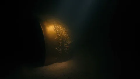 Diver Shines Torch On Gold Chalice Deep Underwater Stock Footage 112148554