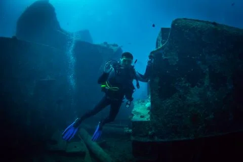 Diver on SS Thistlegorm Stock Photos