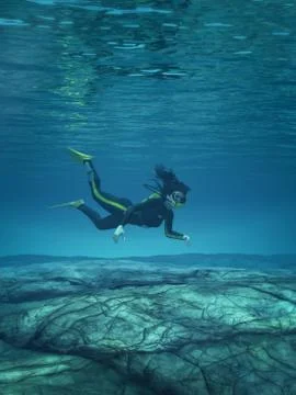 Diver swimming underwater Stock Illustration