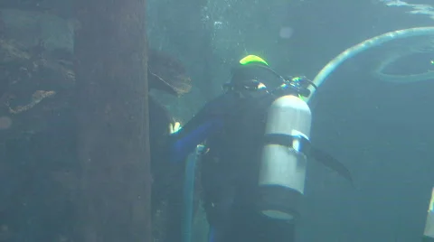 Diver Working on Plastic Line Video stock 583420