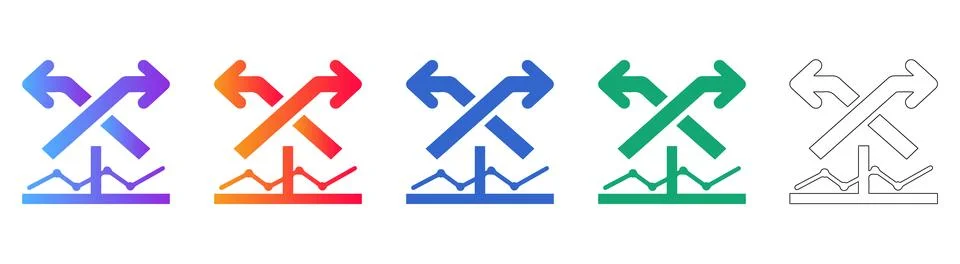 Diverging Arrows and Data Trend Icons Set Illustrazione stock