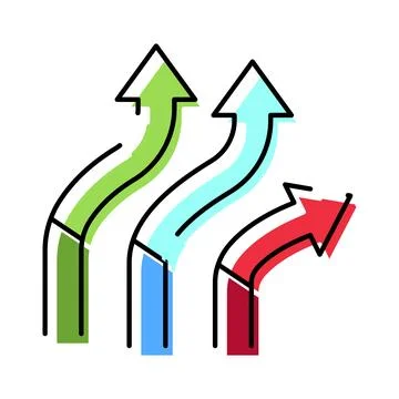 Diverging arrows showing choices, direction, and strategy concept Stock Illustration
