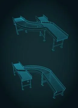 Diverging conveyor technical blueprints 库存插图