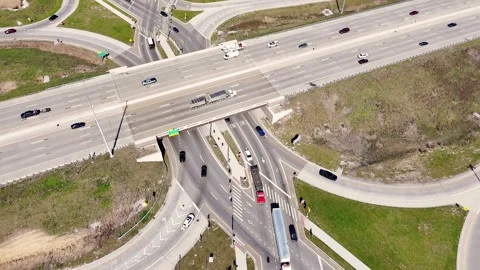 Diverging diamond interchange at I-75 and 14 Mile Road, Madison Heights Stock Footage 324033699