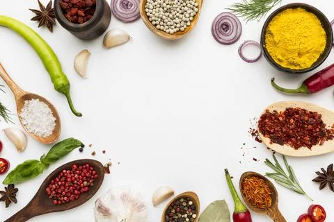 Diveristy condiments frame with copy space Resolution and high quality Stock Photos