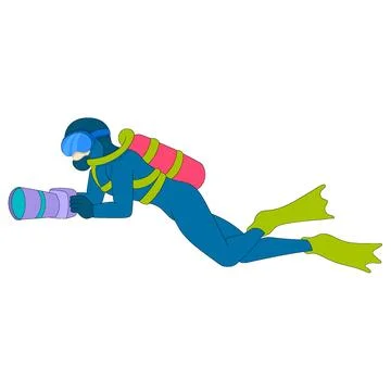 Divers are diving at the bottom of the sea water to research rare fish Stock Illustration