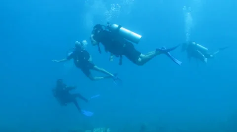 Divers in back light Stock Footage 25066290