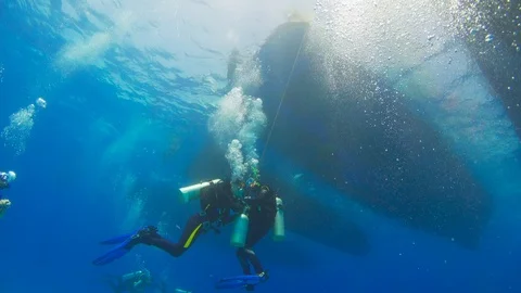 Divers Make Decompression Stock Footage 92145332