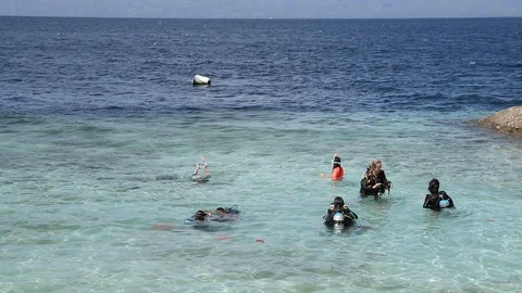 Divers at Moalboal Beach Stock Footage 125125773