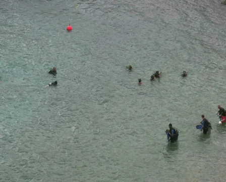 Divers preparing to dive 1 NTSC Video stock 265233