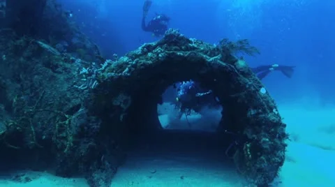 Divers Touching Manta Ray 3 Video stock 19079787