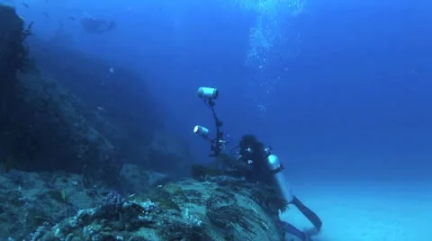 Divers Touching Manta Ray 4 Video stock 19079850