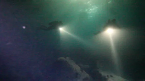 Divers underwater hawaii night Stock Footage