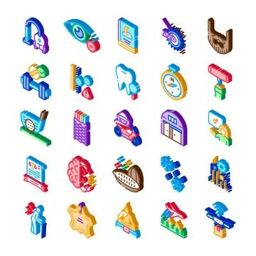 Diverse 3d isometric icons collection illustrating various concepts 스톡 일러스트