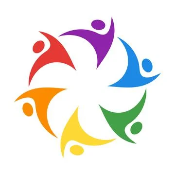 Diverse Abstract Figures Representing Unity and Celebration in a Circular D.. Stock Illustration