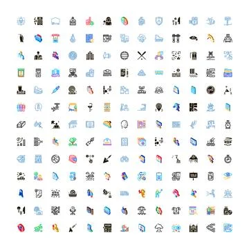 Diverse abstract icons representing technology business lifestyle concepts イラスト素材