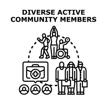 Diverse active community members collaborating in social network Stock Illustration