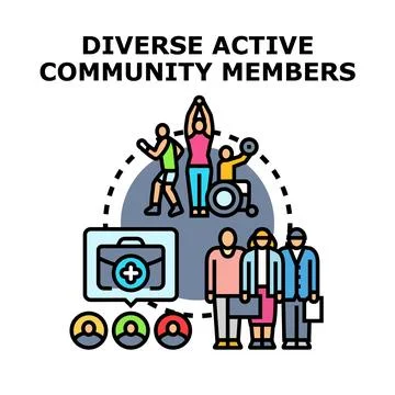 Diverse active community members collaborating in social network Ilustración de archivo