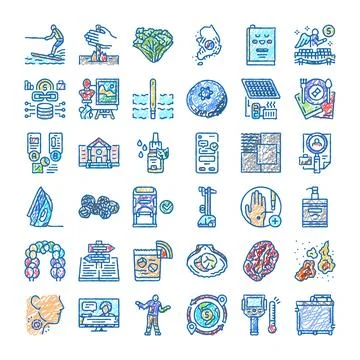 Diverse activity object line art icon collection Stock Illustration