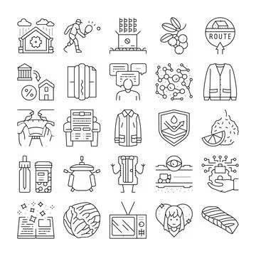 Diverse activity object outline abstract linear icons Stock Illustration