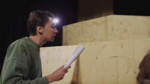 Diverse Actors Practicing Performance on Theatre Stage during Rehearsal Stock Footage 279596377