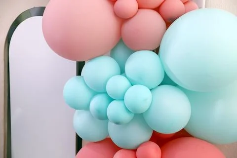 Diverse and colorful balloons backdrop - birthday party with bold colors Stock-Fotos