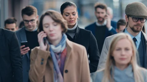 Diverse and Multicultural Office Managers and Business People Commute to Work Stock Footage