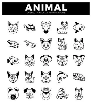 Diverse animal icons in a grid format on a white background. vector art. Stock Illustration