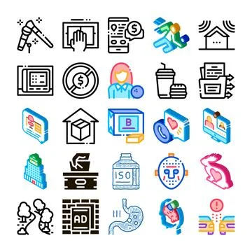 Diverse application features mixed web icons set Stock Illustration