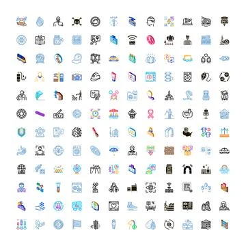 Diverse array of flat line icon collection Illustrazione stock