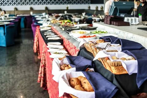Diverse Array of Food on a Buffet Line Stock Photos