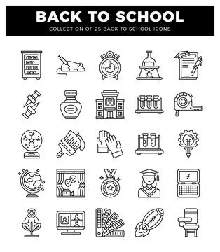 Diverse back-to-school flat icons with no subjects in a white background. Ilustración de archivo