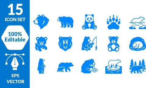 Diverse Bear Icon Set: Wildlife Silhouettes, Cubs, and Paw Prints in Variou.. Stock Illustration