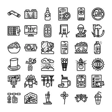 Diverse black and white line icons collecting concepts Stock Illustration