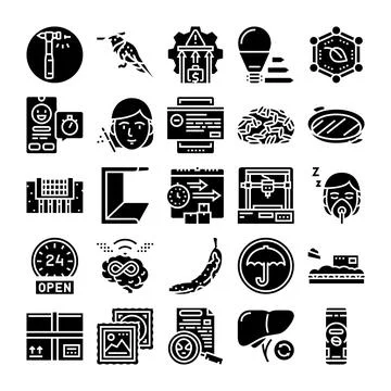 Diverse black and white solid icon collection Stock Illustration