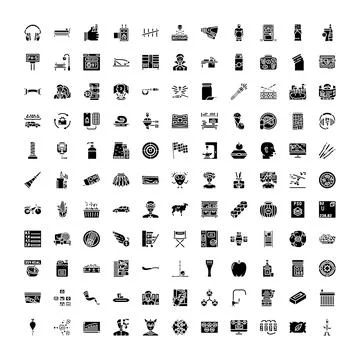Diverse black icons representing various web elements 스톡 일러스트