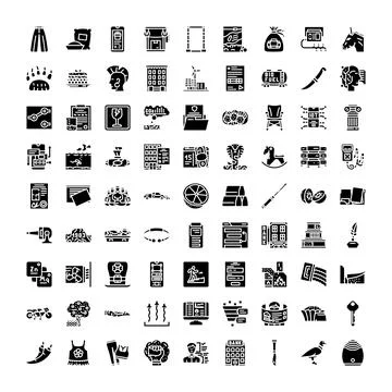 Diverse black icons representing web and ui elements Stock Illustration