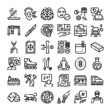 Diverse black line icons vector digital set Stock Illustration