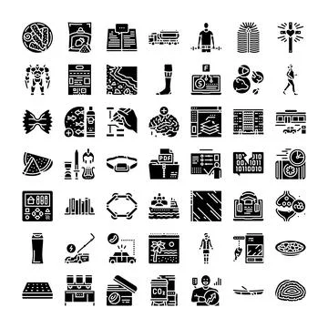 Diverse black solid glyph icons collection Stock Illustration