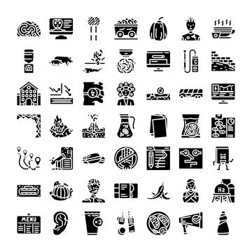 Diverse black solid icons collection graphic interface design Stock Illustration
