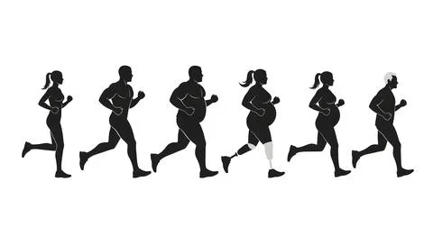Diverse Body Type Runner Silhouettes Stock Illustration