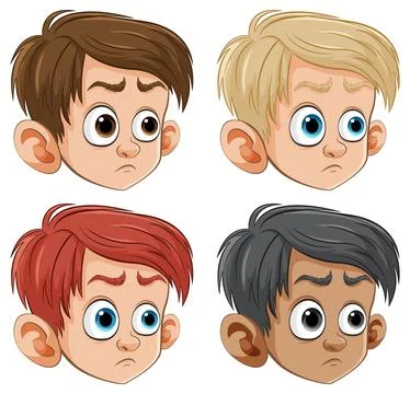 Diverse Boys with Expressive Faces Stock Illustration