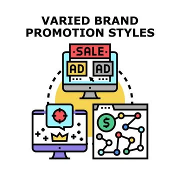 Diverse brand promotion styles using digital marketing tools Stock Illustration