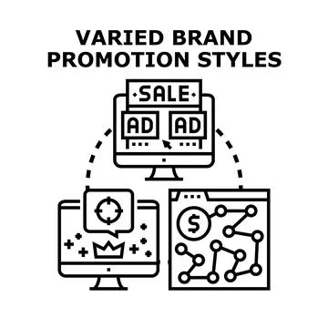Diverse brand promotion styles using digital marketing tools Stock Illustration