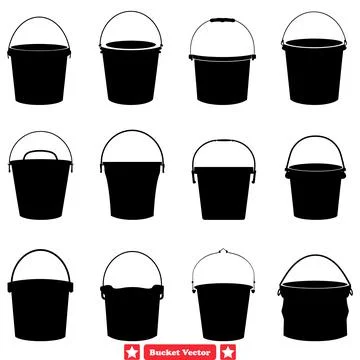 Diverse Bucket Vector Silhouettes Elevate Your Designs with Stylish and Fun.. Stock Illustration